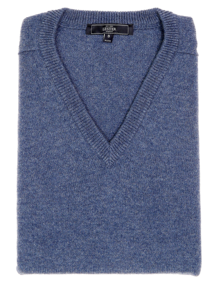 Jersey lana pico Azul medio