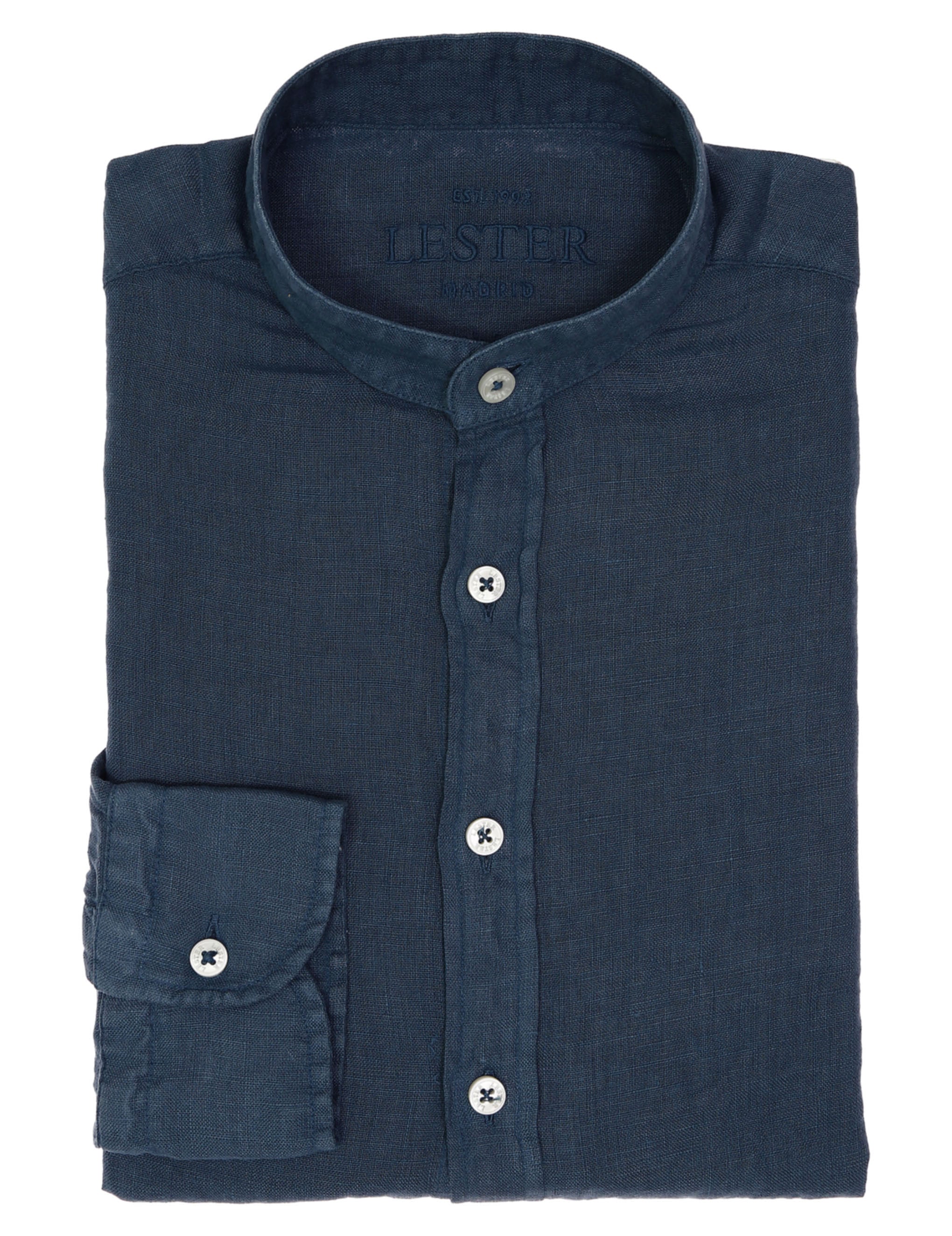 Camisa mao lino lisa lavada Azul oscuro