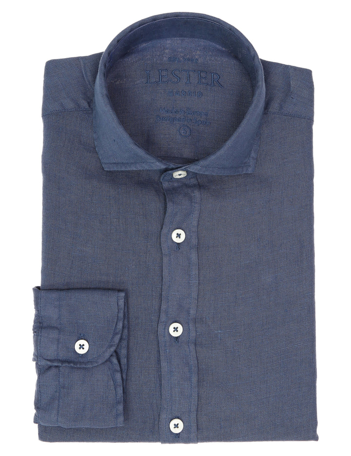 Camisa lino lisa lavada Azul oscuro