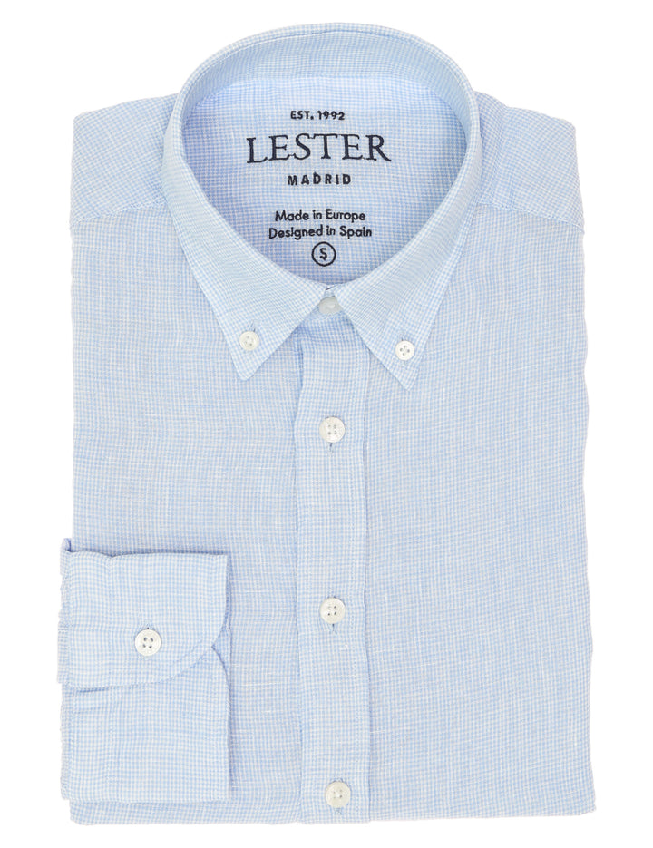 Camisa sport lino vichy Azul