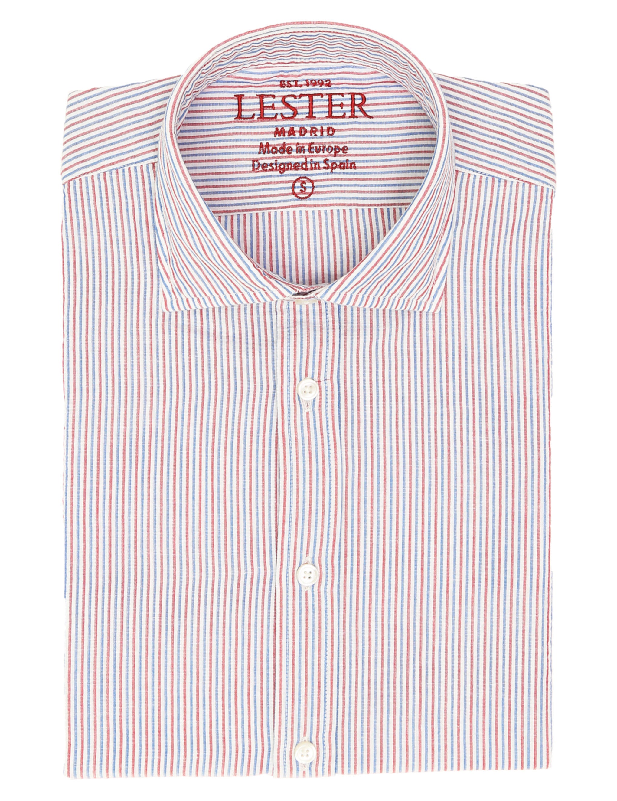 Camisa lino algodón mil rayas Azul/rojo