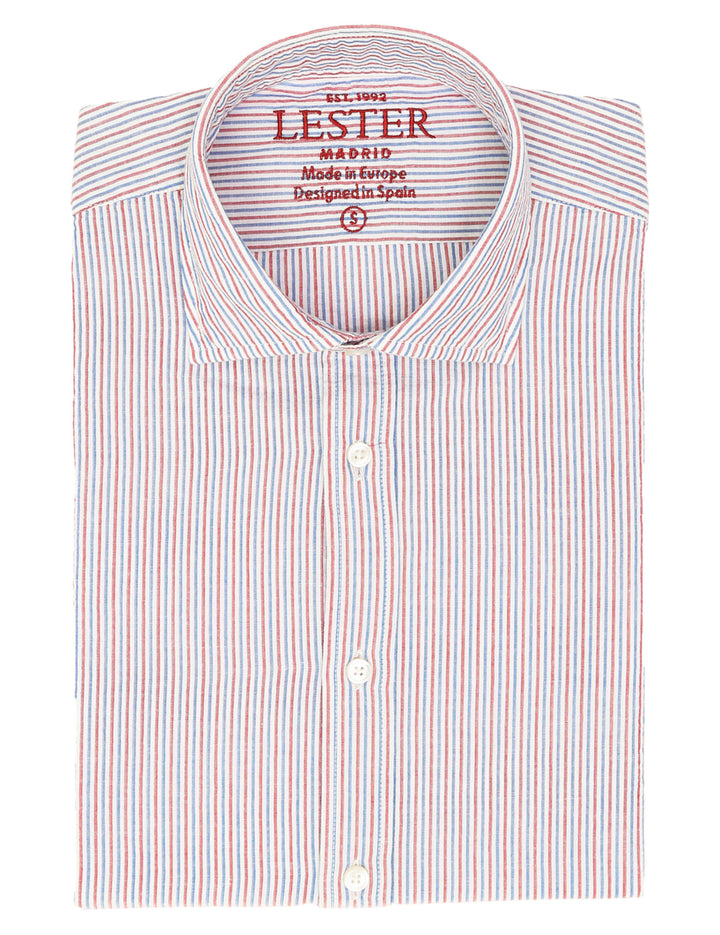 Camisa lino algodón mil rayas Azul/rojo