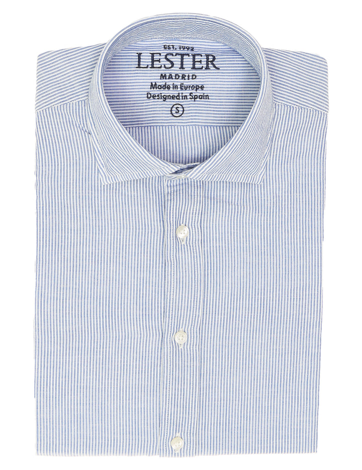 Camisa lino algodón mil rayas Azul