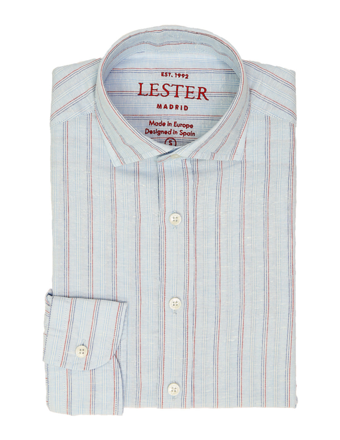 Camisa sport lino multirayas Azul/rojo