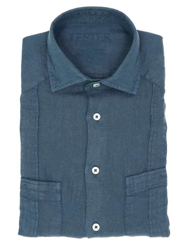 Camisa lino jaretas Azul oscuro