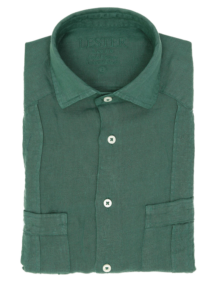 Camisa lino jaretas Verde medio