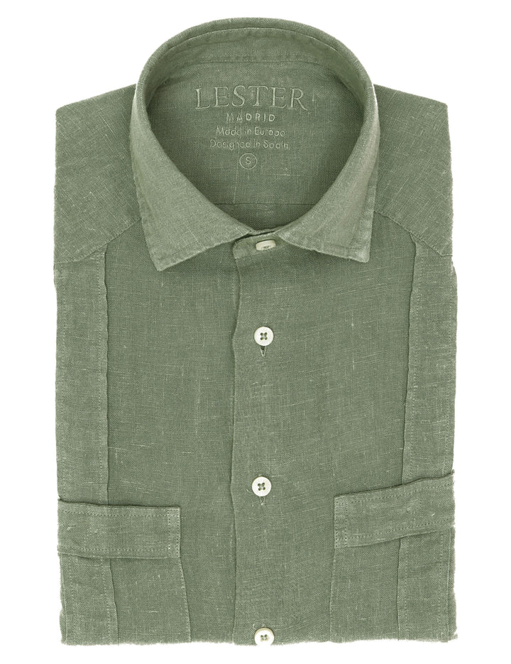 Camisa lino jaretas Verde caza