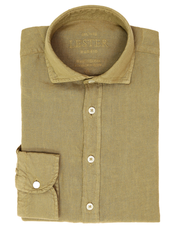 Camisa lino lisa lavada Beige