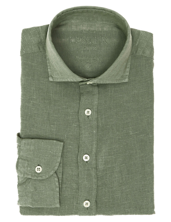 Camisa lino lisa lavada Verde caza