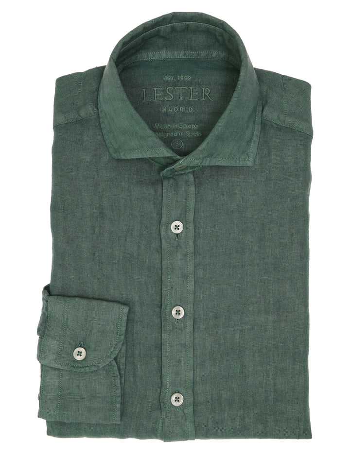Camisa lino lisa lavada Verde medio