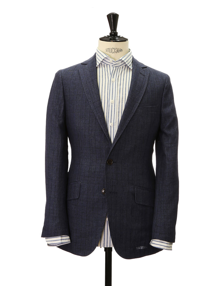 Chaqueta cuadros lino Azul
