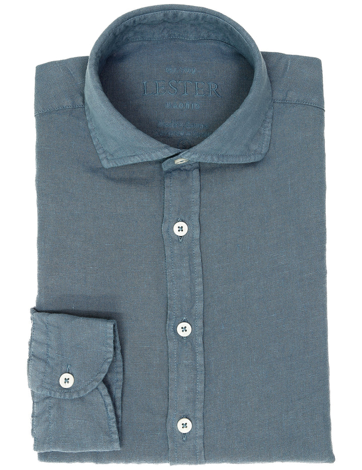 Camisa lino lisa lavada Azul oscuro