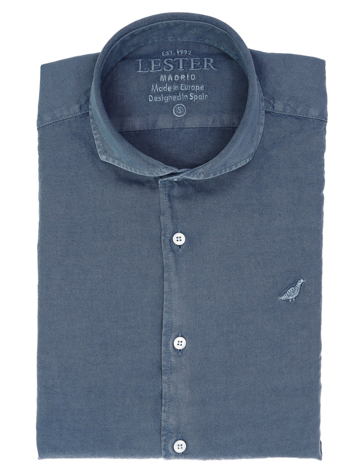 Camisa lino algodón lavada Azul oscuro