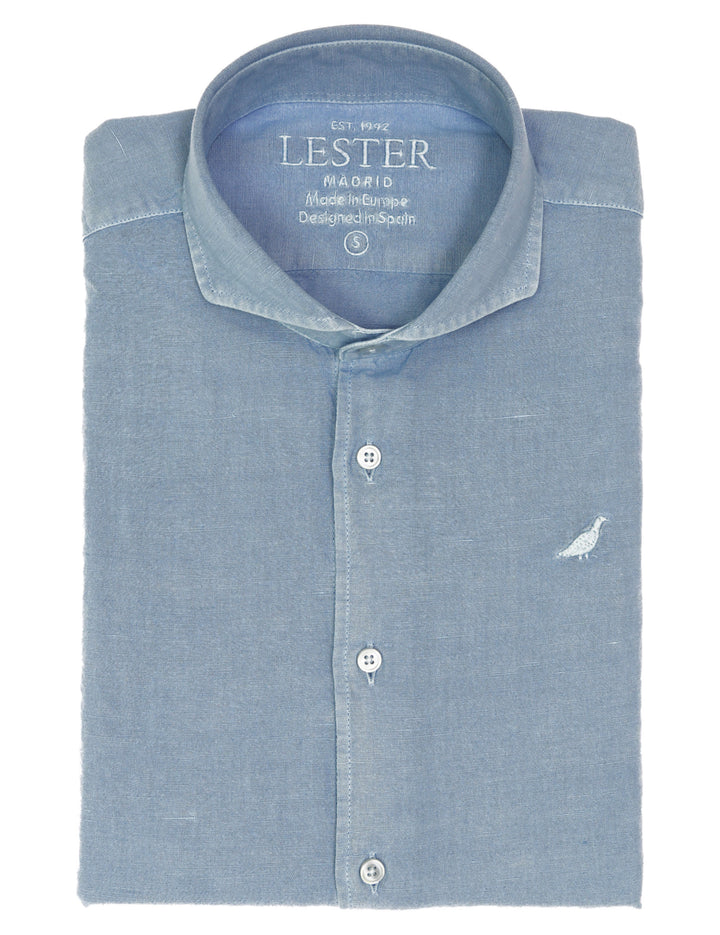 Camisa lino algodón lavada Azul claro