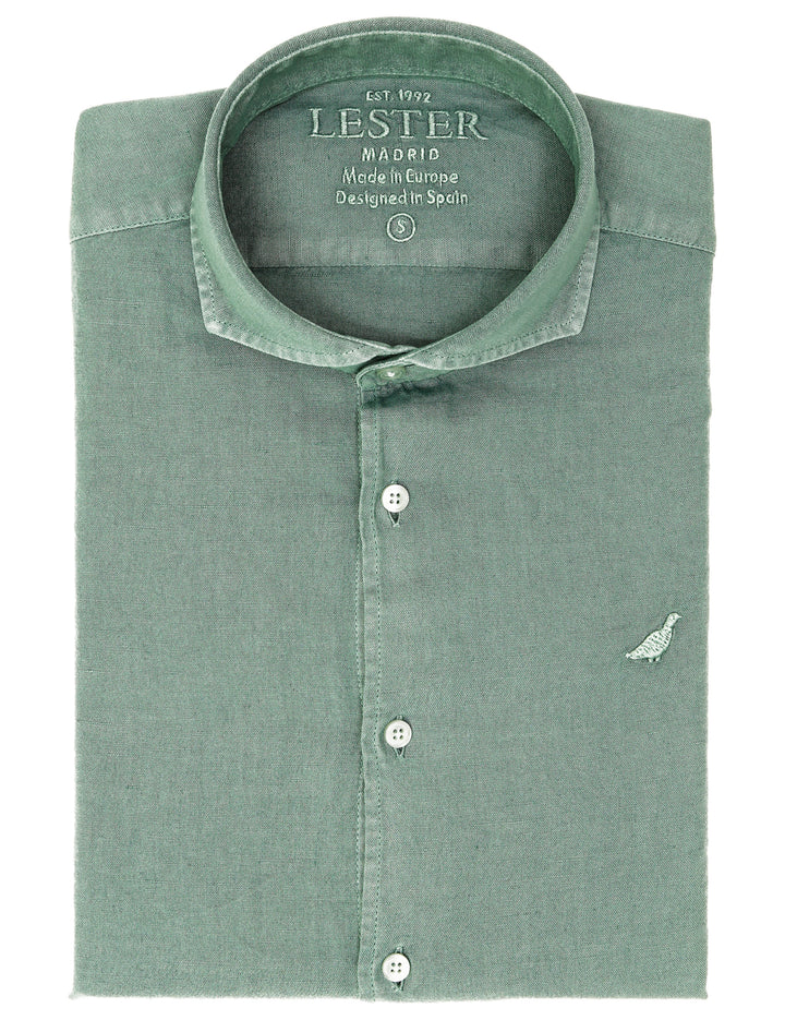 Camisa lino algodón lavada Verde oscuro