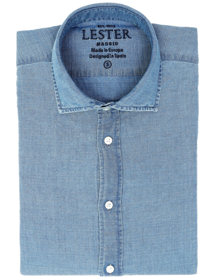 Camisa lino algodón denim Azul