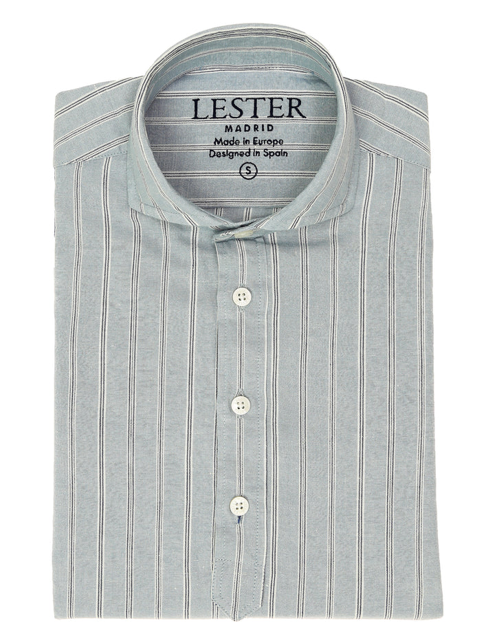 Polera  lino multiraya Azul