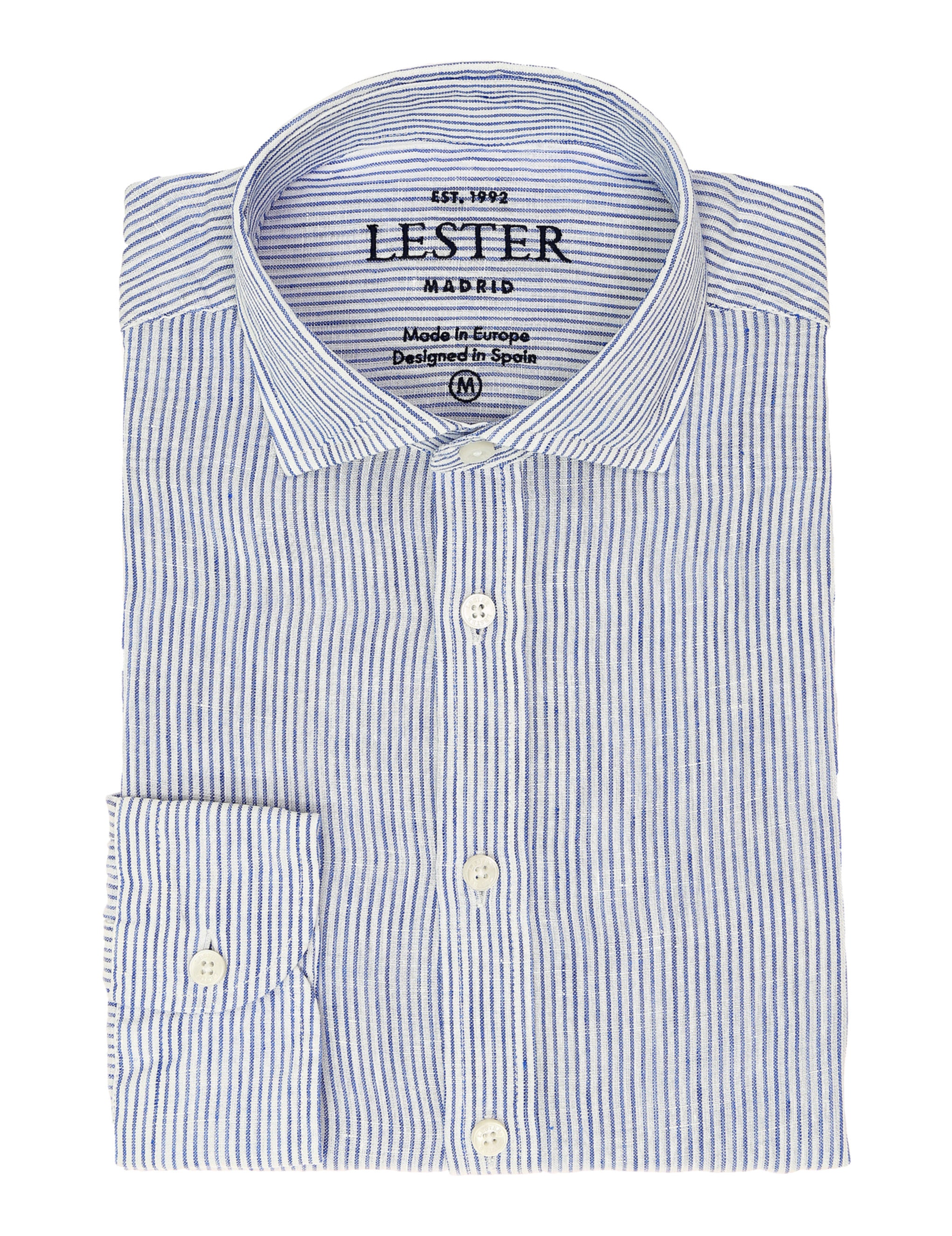 Camisa sport lino raya media Azul