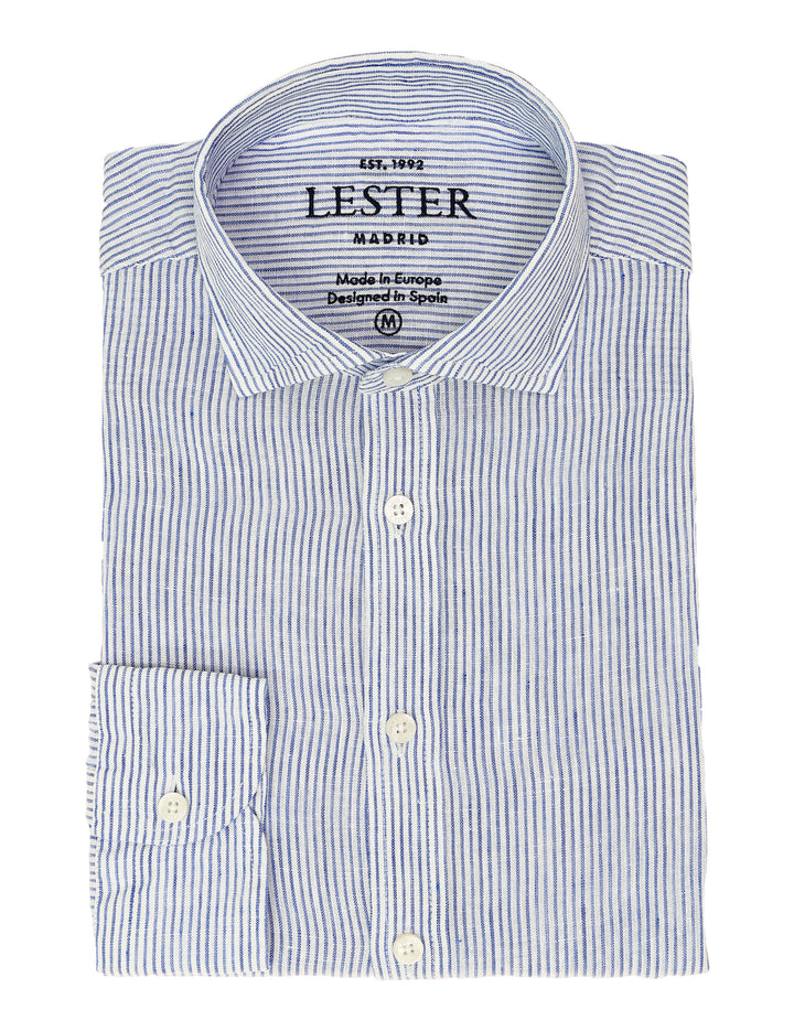 Camisa sport lino raya media Azul
