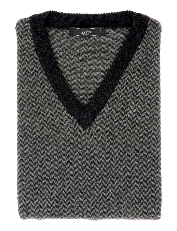 Jersey espiga lana Azul/gris