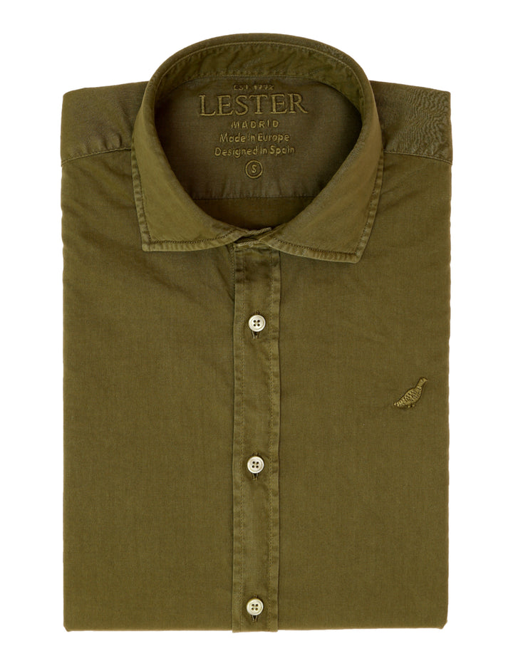 Camisa sarga tintada Verde oscuro