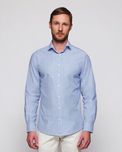 Camisa Sport Seersucker Raya Ancha Azul