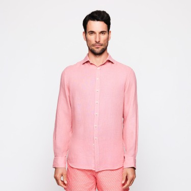 Look camisa lino rosa